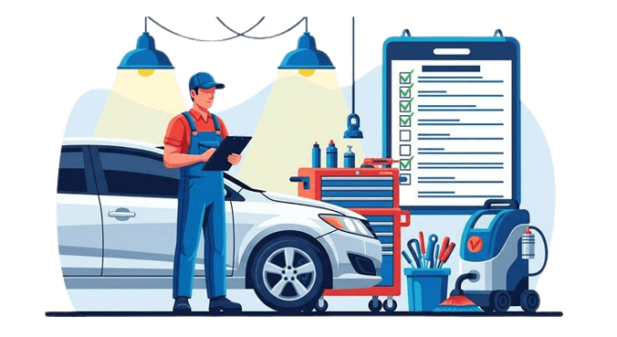 Mechanic inspecting vehicle